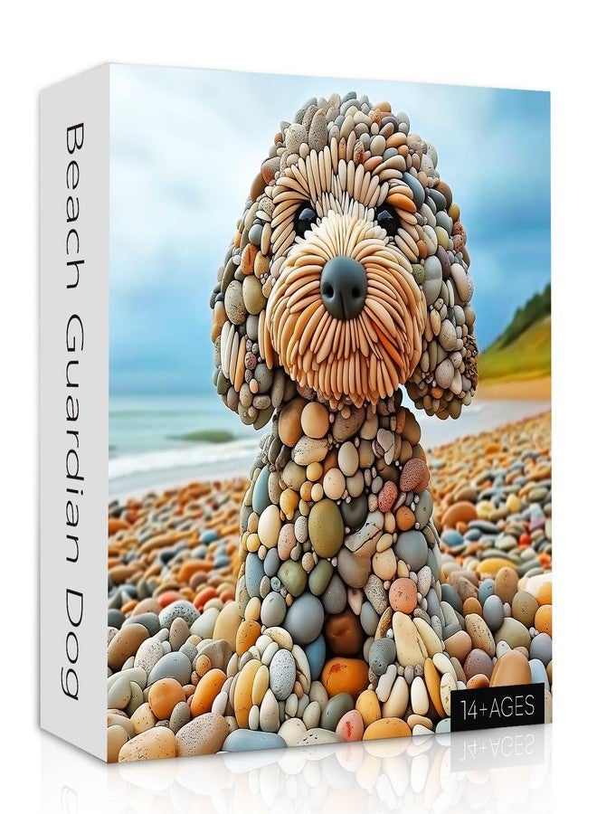 PICKFORU Funny Dog Jigsaw Puzzles 1000 Pieces for Adults, Summer Beach Guardian Dog Puzzle Cute, Interesting Seaside Stone Puppy Theme as Home Decor - Image 1